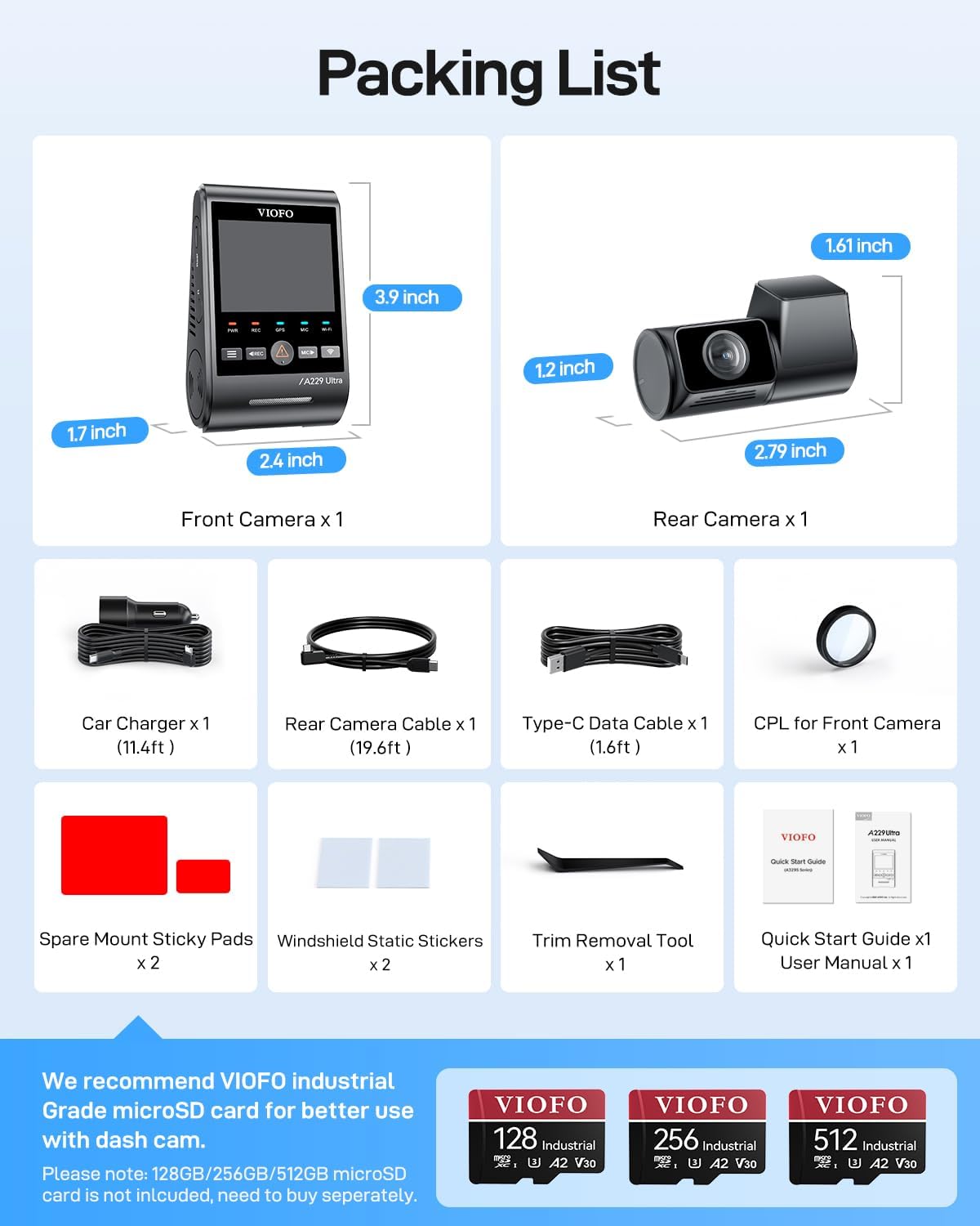 VIOFO A229 Ultra 2CH Dual 4K Dash Cam Front and Rear  Dual STARVIS 2 IMX678 Sensors & 2-Channel 4K HDR  Faster 5GHz Wi-Fi & Precise GPS Car Camera  Voice Control  Super Night Vision 2.0