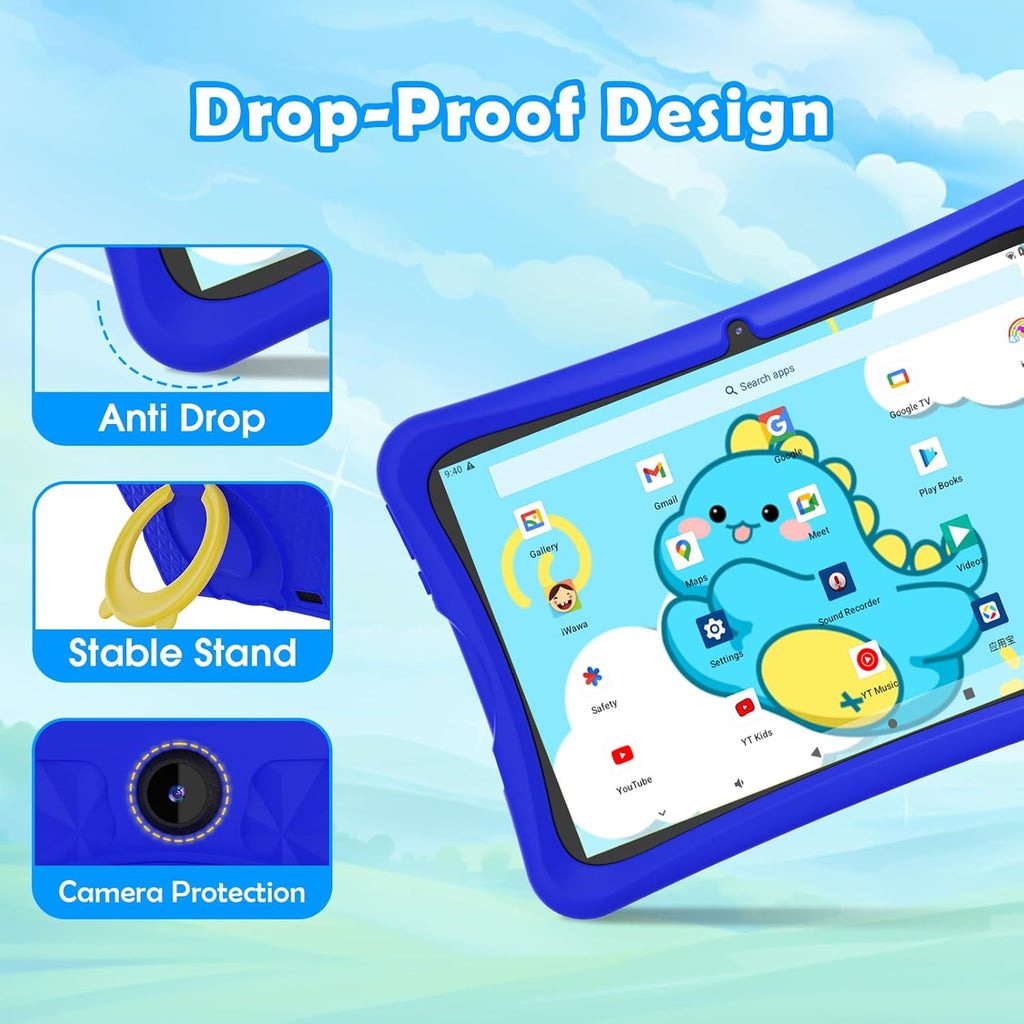 DigiLand Kids Tablet 10.1 inch,Android 15 Tablets,6GB RAM+64GB ROM (Expand to TF) Parental Control,Kids Software Pre-Installed,Dual Camera 2MP+5MP,Android Learning Tablet with Proof Case(Blue)