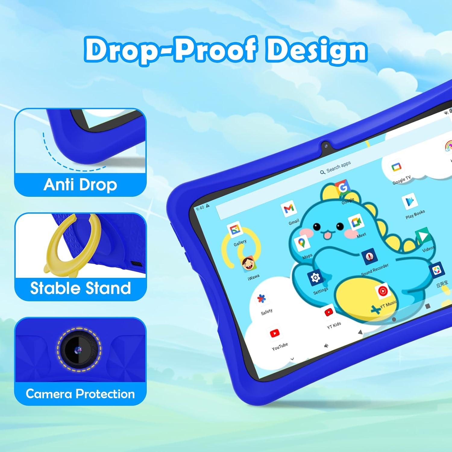 DigiLand Kids Tablet 10.1 inch,Android 15 Tablets,6GB RAM+64GB ROM (Expand to TF) Parental Control,Kids Software Pre-Installed,Dual Camera 2MP+5MP,Android Learning Tablet with Proof Case(Blue)
