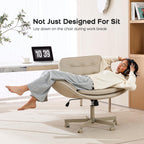 amseatec Criss Cross Chair with Armrests & Wheels, PU Leather Vanity Chair, Comfortable Adjustable Swivel Computer Office Desk Chairs for Home, Make Up, Bed Room (Cream)