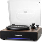 Hi-Fi Record Player with Speakers | Premium Vinyl Turntable with Bluetooth Capability | Built-in 4-Speaker Stereo System for Music Fans  Walnut Veneer + Black Trim