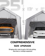 13x25 ft Carport Canopy Replacement Cover, Heavy Duty 200G PE Waterproof Canopy Top, UV-Resistant & Windproof Tarp for Outdoor Carport Tent, Patio, Car, Boat & Garage-Grey