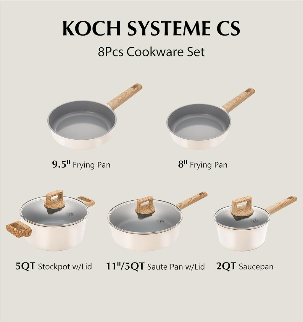 KOCH SYSTEME CS Nonstick Ceramic Cookware Set, Nonstick Pots and Pans Set with Stay-Cool Handles, Non-toxic Ceramic Kitchen Cooking Set, Induction Compatible Dishwasher Safe, PFAS and PFOA Free