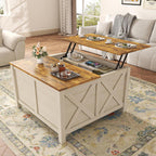 Lift Top Coffee Table with Storage, 31.5" Farmhouse Coffee Tables with Wooden Lift Tabletop and Hidden Compartment Square Center Table for Living Room, Home Office Small Space, White