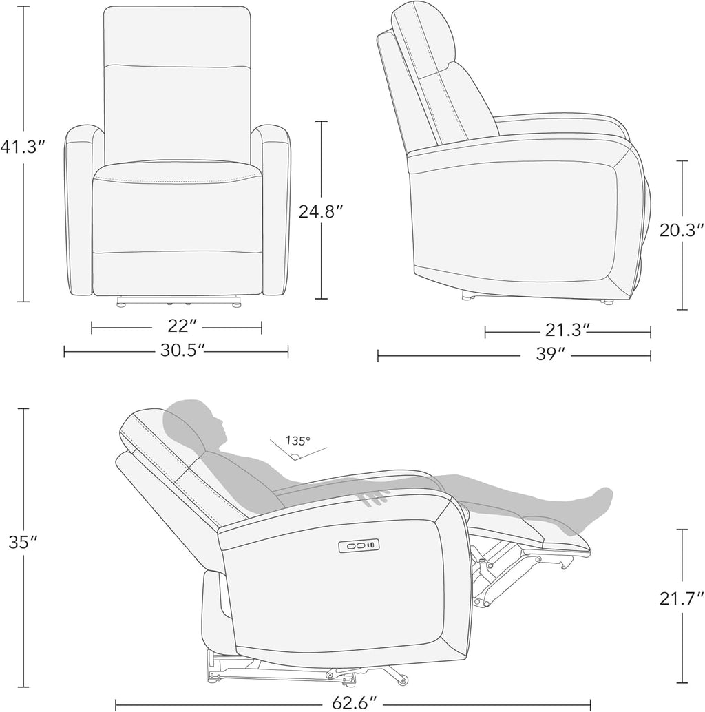 Watson & Whitely Zero Wall Recliners W Power Headrest, Power Recliner Chairs for Adults, Small Home Theater Seating Type-C Charger for Living Room & RV, Faux Leather Cognac Brown