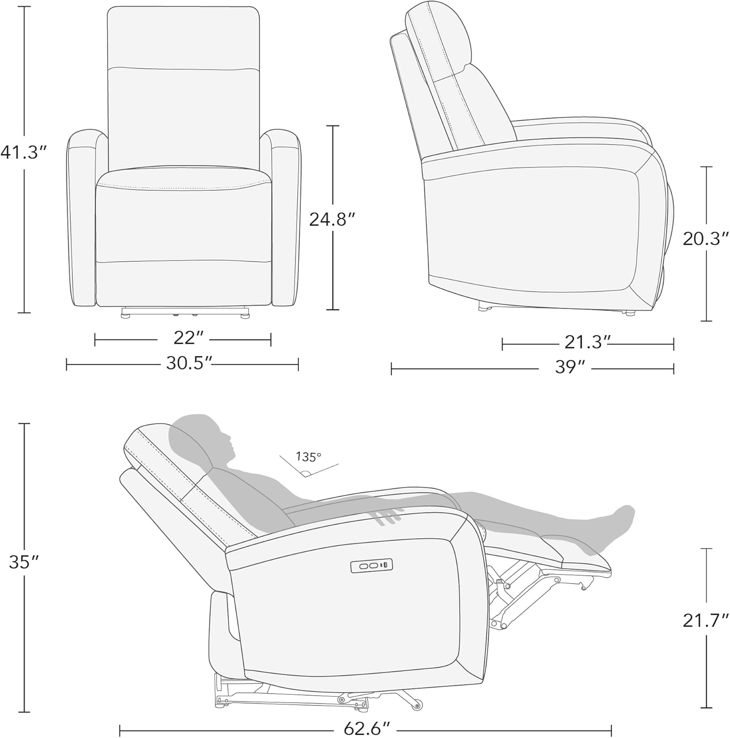 Watson & Whitely Zero Wall Recliners W Power Headrest, Power Recliner Chairs for Adults, Small Home Theater Seating Type-C Charger for Living Room & RV, Faux Leather Cognac Brown