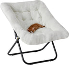 DUMOS Comfy Chair for Adults, Soft Faux Fur Folding Lounge for Bedroom Living Room Dorm Rooms Flexible Reading Chair for Teens, Large Size Foldable (Square-Creamy)