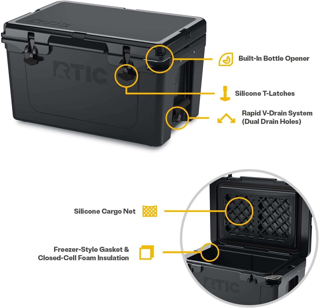 RTIC Ultra-Tough Cooler Hard Insulated Portable Ice Chest Box for Beach, Drink, Beverage, Camping, Picnic, Fishing, Boat, Barbecue