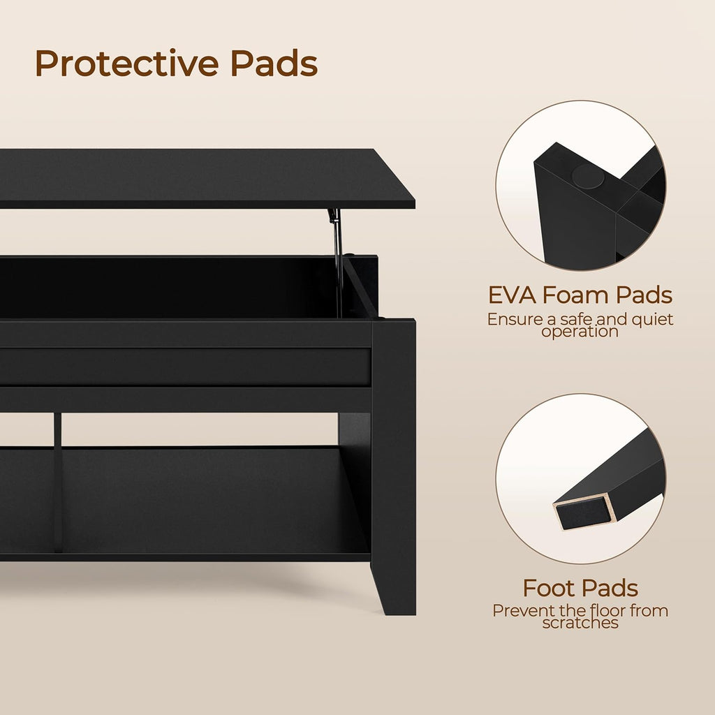 Yaheetech Black Coffee Table, Lift Top Coffee Tables with Hidden Storage Compartment & Open Shelf, Lift Tabletop Pop-Up for Living Room Reception, 47.5inch L