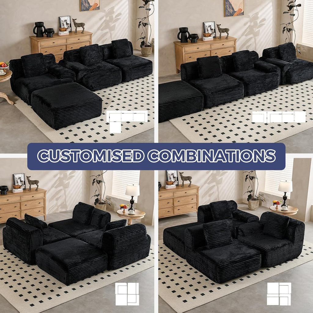VK·LIVING 113" Cloud Sectional Couch 16.5'' Seat Height Sofa (Black)