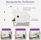 TYBOATLE Modern White Faux Leather Upholstered Convertible USB Folding Futon Sofa Bed, 65" Couch, Love Seats Furniture for Small Space Configuration, Apartment, Dorm, Living Room, Office
