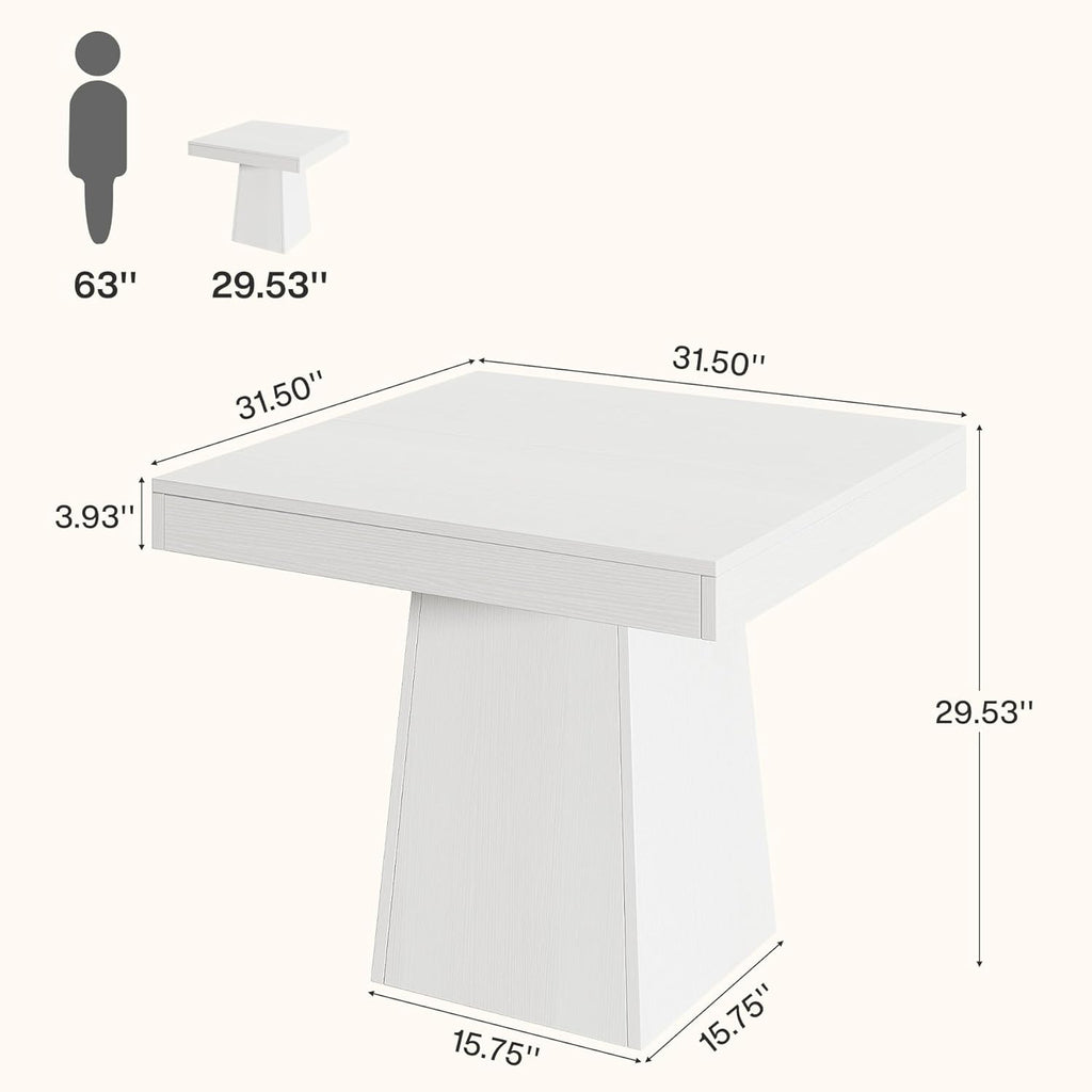 Tribesigns Square Dining Table for 4, 31.5-Inch Small Kitchen Table with Sturdy Pedestal Base, Farmhouse Dinner Table for Dining Room, Living Room, Kitchen, White