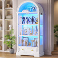 Arched Display Cabinet with Glass Doors, 72" Tall Curio Cabinet with Human Sensor Lights, 4-Tier Display Case for Collectibles Bookcase Living Room