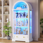 Arched Display Cabinet with Glass Doors, 72" Tall Curio Cabinet with Human Sensor Lights, 4-Tier Display Case for Collectibles Bookcase Living Room