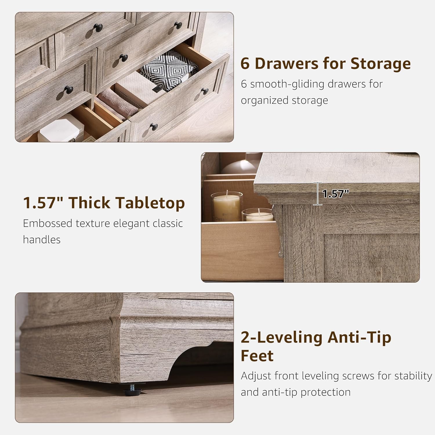 T4TREAM Farmhouse 7 Drawers Dresser for Bedroom, 54" Wide Wood Rustic Chest of Drawers w/Roman Column, Wooden Storage Dressers Organizer for Bedroom, Living Room, Light Rustic Oak