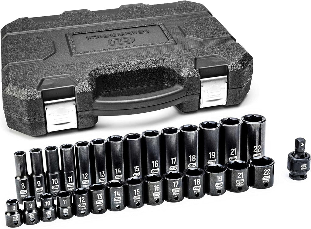 GEARWRENCH 29 Pc. 3/8" Drive 6 Pt. Impact Socket Set, Standard & Deep, Metric - 84925N