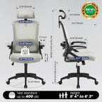 Fizzin Ergonomic Office Chair, 400 LBS Computer Chairs with Adjustable Lumbar Support, Breathable Mesh Desk Chair Ergonomic with Thickened Cushion, Comfy Home Office Desk Chair (Dark Gray)