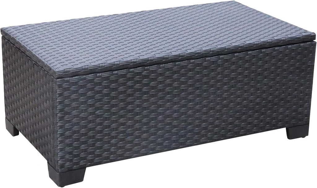 Rattaner Patio Coffee Table with Storage Wicker Outdoor Coffee Table and All-Weather Wicker Side Table with Waterproof Cover, Black