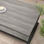 HSH Rustic Grey Coffee Table, Modern Minimalist Living Room Table with Storage Shelf, Industrial Simple Metal Wooden Center Table, 2 Tier Rectangle Cocktail Tea Table for Home Office Bedroom, 39 Inch