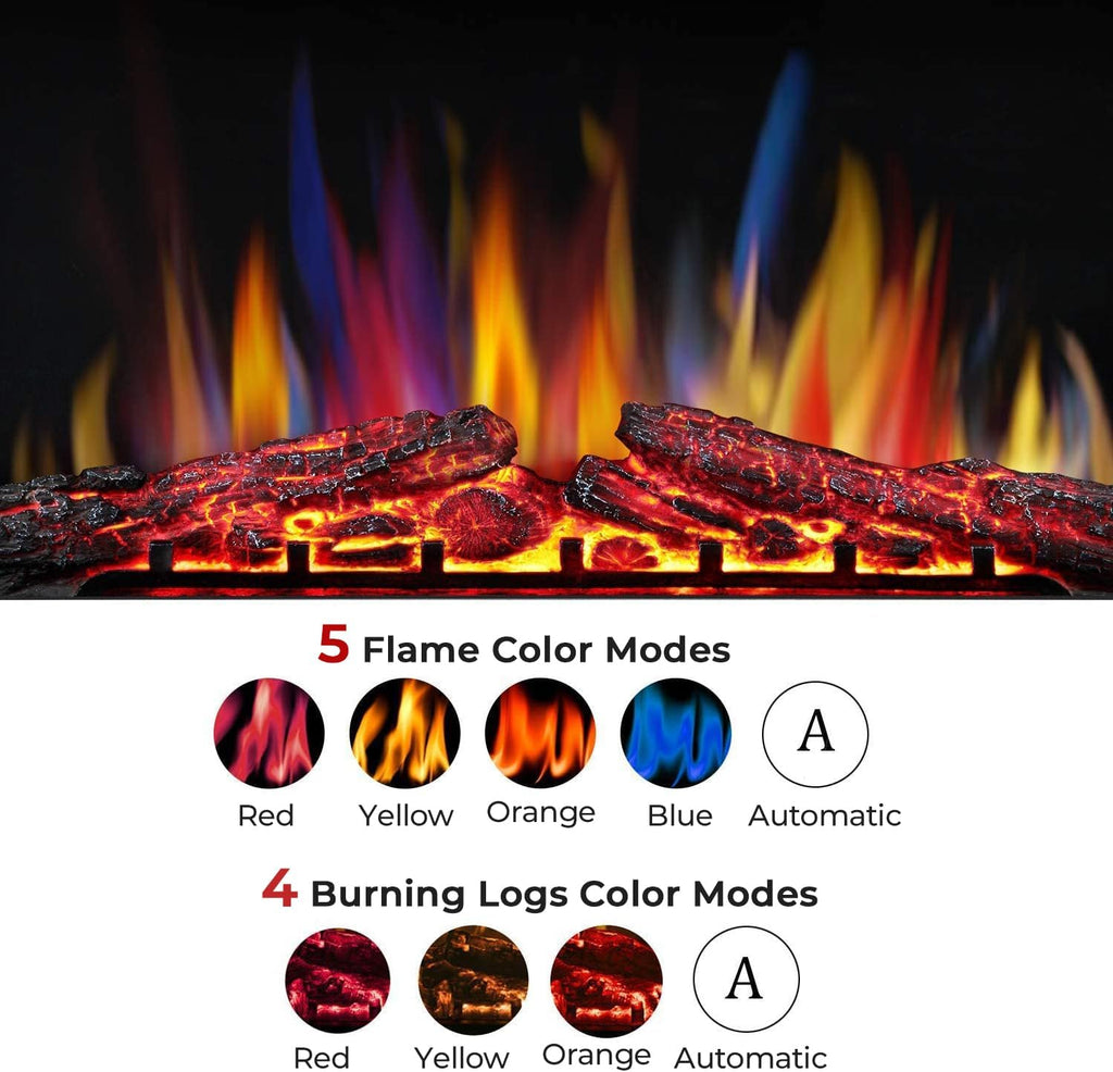36" Electric Fireplace Insert,Recessed Electric Stove Heater,Touch Screen,Remote Control,750W-1500W with Timer & Colorful Flame Option (36" X 27")
