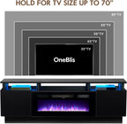 70" TV Stand for Living Room, Modern Entertainment Center & Media Console, Fits TVs up to 80", Storage Cabinet with Shelves, 36" Electric Fireplace with LED Flame (All Black)