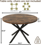 Vantic 47" Round Dining Table for 4-6 People, Farmhouse Wood Kitchen Table for Small Space,Circle Dining Table with Metal Base for Kitchen & Living Room, Rustic Brown