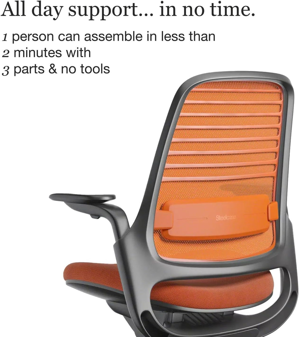 Steelcase Series 1 Office Chair - Ergonomic Work Chair with Wheels for Hard Flooring - Helps Support Productivity - Weight-Activated Controls, Back & Arm Support - Easy Assembly - Tangerine