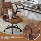 YFO Leather Office Ergonomic Home Office Desk Chair, Back Support Swivel Executive Office Chair with Wheels and Flip-Up Armrests, Small Gaming Chair with Adjustable Rocking Function, Brown