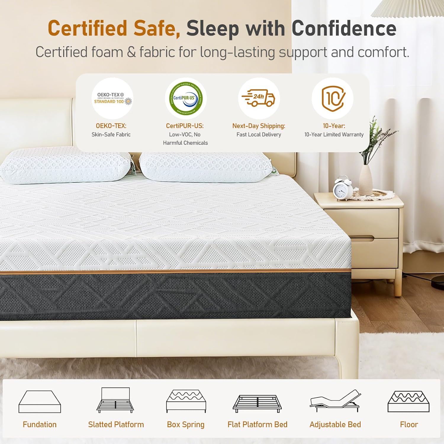Extra Firm Queen Mattress 14-Inch: Extra & Medium Firm Dual Side Flippable, Dual Firmness Memory Foam Back Pain Relief, Removable Ice Silk Cool Cover, CertiPUR-US Certified, Made in USA, 80x60