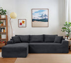 108" Cloud Sectional Couch, Modern Boneless Couch with L-Shape Chaise, Deep Seat Modular Sectional Sofa Corduroy Corner Couches for Living Room,No Assembly Required (Black, Left Facing Chaise)
