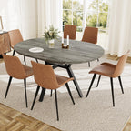 Extendable Round Dining Table Set for 6 People, 43.3"-59.1" Extendable Kitchen Table with 6 Upholstered Chairs, Space Saving for Kitchen Dining Room (Grey Table+6 Brown Chairs)