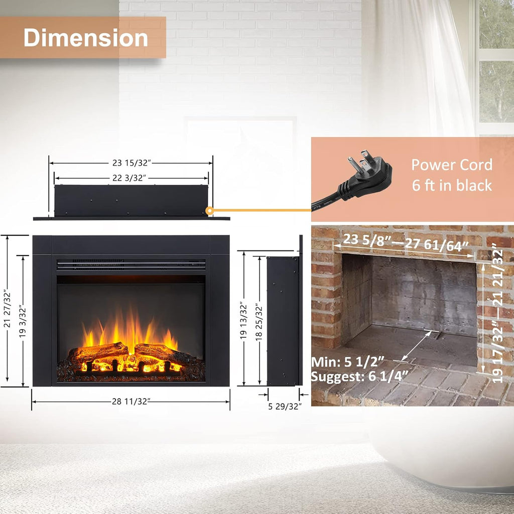LegendFlame Jaden 28" W x 22" H (EF321) Electric Fireplace Insert with Front Trim Kit, Fire Crackling Sound, 750W/1500W Heater, Remote Control