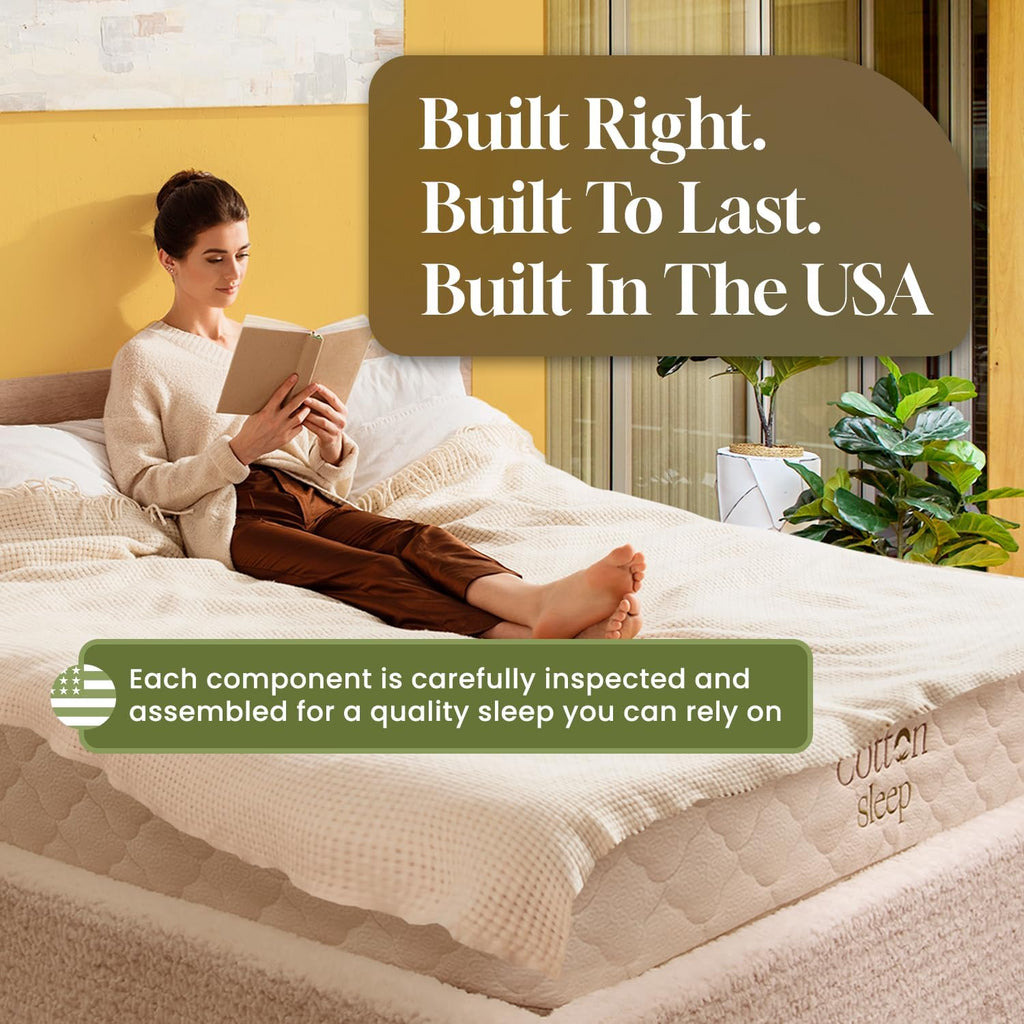 CottonSleep All Natural Mattress (100% Organic Cotton, Wool, & GOTS Latex, Made in The USA) Non Toxic, Fiberglass Free Hybrid Pocket Coil and Plush Foam Bed in A Box Medium Soft - Queen, 11"