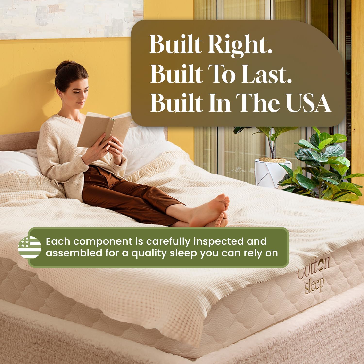CottonSleep All Natural Mattress (100% Organic Cotton, Wool, & GOTS Latex, Made in The USA) Non Toxic, Fiberglass Free Hybrid Pocket Coil and Plush Foam Bed in A Box Medium Soft - Queen, 11"