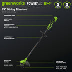 Greenworks 24V 13" Brushless String Trimmer, 2-in-1 Trimmer/Edger with Auto-Feed, 4.0Ah Battery, 65W Type-C Charger, 10 Blades, 3-Year Warranty, Powers 200+ Tools