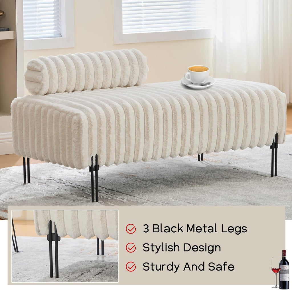 NIOIIKIT 49.6" Modern Loveseat Sofa Couch, Upholstered Accent Sofa with Golden Legs and Adjustable Backrest, Small Faux Fur Couches for Bedroom, Living Room, Compact Small Space (Beige)