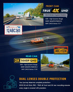 ROVE R2-4K Dual PRO Dash Cam Front and Rear  True 4K+2K Dash Camera for Cars  STARVIS 2 IMX678 + IMX675 Sensors  Free 128GB Card + CPL  WiFi 6 - up to 30MB/s Download Speed  3" IPS  24Hr Parking Mode