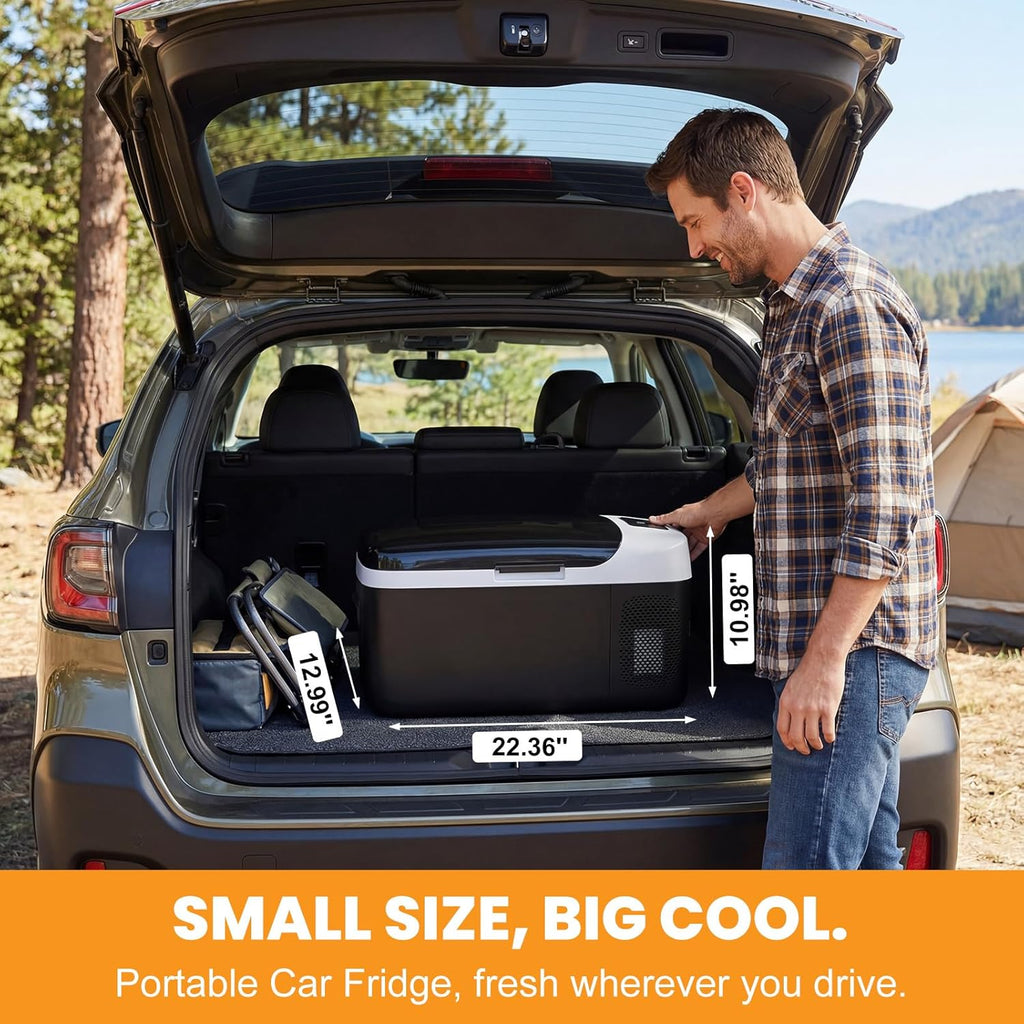 NEWBULIG 12 Volt Car Refrigerator, 17QT Single-Zone Electric Cooler for Vehicles, 12/24V DC & 100-240V AC, -4℉-68℉ Freezer, Bluetooth Control, Battery Protection & Child Lock for Travel, Camping