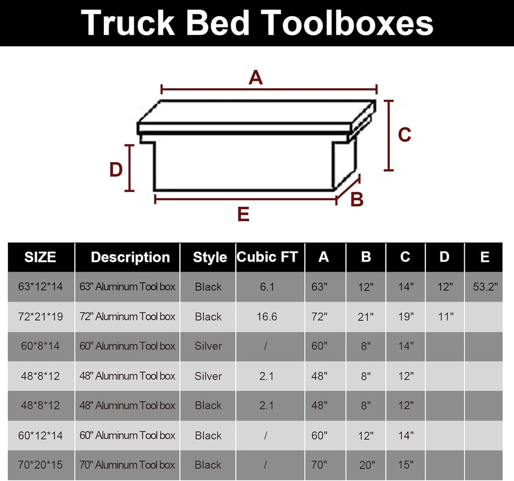 confote 60 Inch Heavy Duty Aluminum Pickup Truck Tool Box Aluminum Stripes Pattern Truck Bed RV Trailer Toolbox Waterproof Storage Organizer with Lock and Keys L-shape -Black