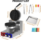 Commercial Waffle Maker - Belgian Waffle Maker w/Non-stick Baking Pan and 550℉ Heating, 1200W Rotating Waffle Iron for 1.2" Thick, Stainless Steel Round Waffle Machine for Restaurant