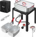 18QT Outdoor Propane Fish Fryer | 50,000 BTU Propane Deep Fryer | Includes 2 Baskets | Lid | Cover | 9" Fryer Tong & 6" Thermometer | Perfect for Cooking Fish, Chicken Wings, and Fries