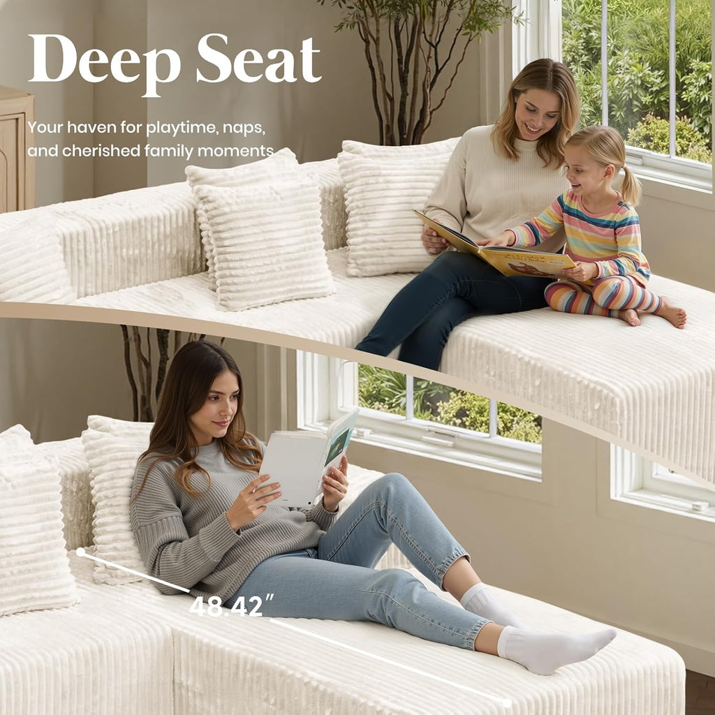 132'' U Shaped Sectional Couches for Living Room, Beige Modular Boneless Cloud Sofa with 2 Chaise Lounges, 4-in-1 Flexible Combination Layered Foam Cushion Deep Seat Corner Couch, No Assembly