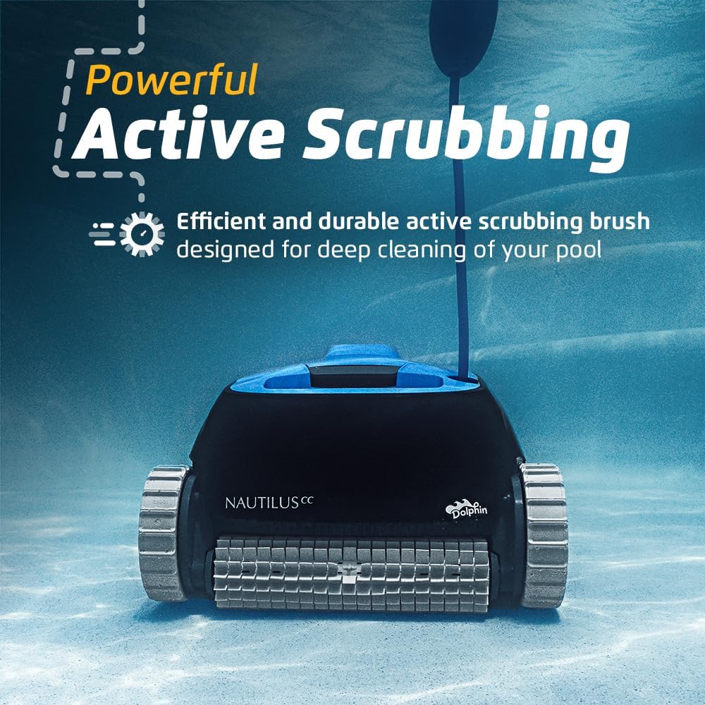 Dolphin Nautilus CC Automatic Robotic Pool Vacuum Cleaner  Wall Climbing Scrubber Brush  Top Load Filter Access  Ideal for Above/In-Ground Pools up to 33 FT in Length