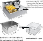 Commercial Deep Fryer with Basket - Large Capacity Stainless Steel Electric Oil Fryer for Restaurant or Home Use,3400W 12.7QT