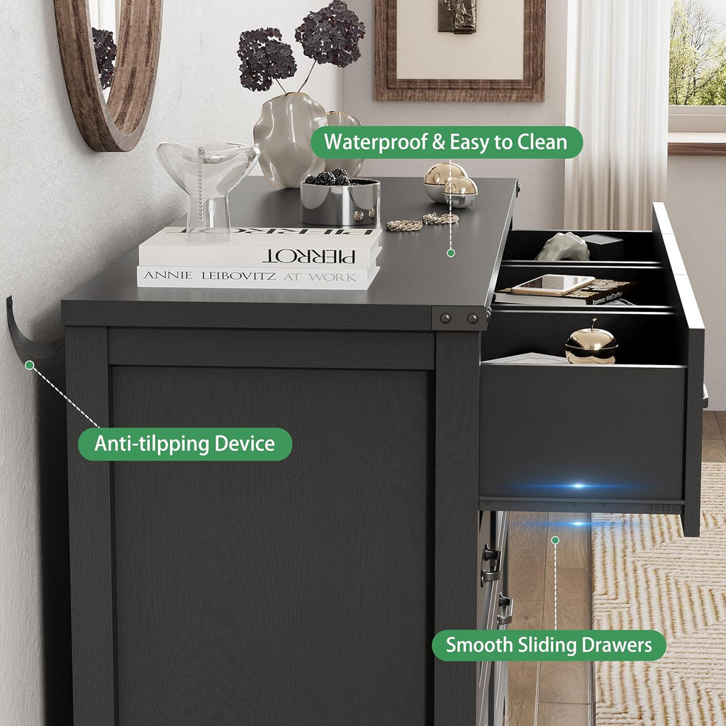 Dresser for Bedroom with 9 Drawers, 59" Wide Modern Chest of Drawers with Deep Drawers & Mental Handle, Wood Dresser TV Stand, Wooden Closet Storage Organizer for Living Room, Hallway, Entryway, Black