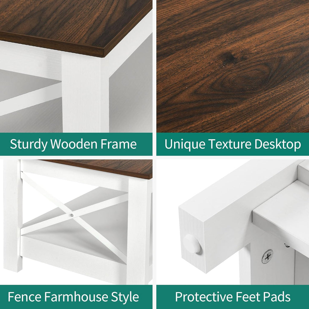 YITAHOME Coffee Table for Living Room, Modern Farmhouse Coffee Table with Storage, 2-Tier Center Table Wood Living Room Table Accent Cocktail with Sturdy Frame, Brown