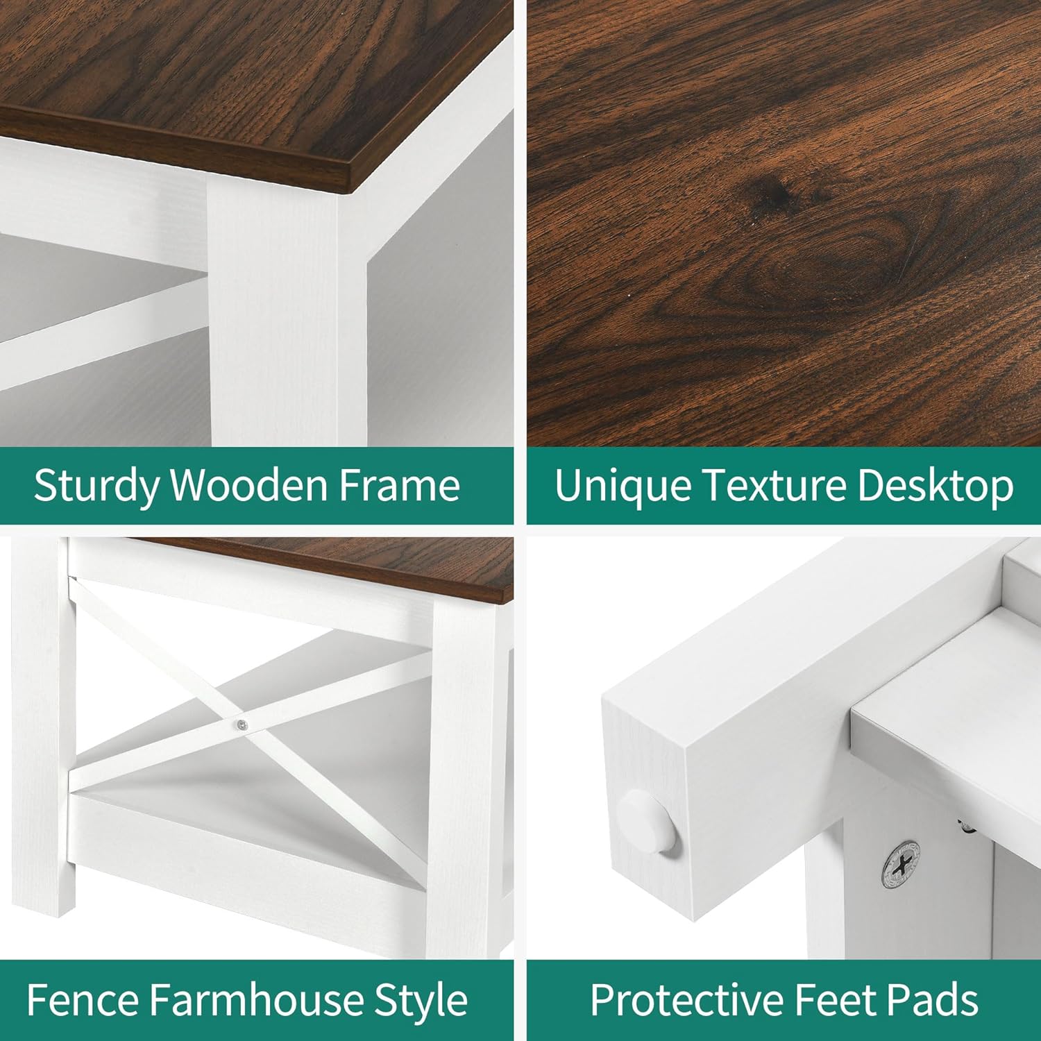 YITAHOME Coffee Table for Living Room, Modern Farmhouse Coffee Table with Storage, 2-Tier Center Table Wood Living Room Table Accent Cocktail with Sturdy Frame, Brown