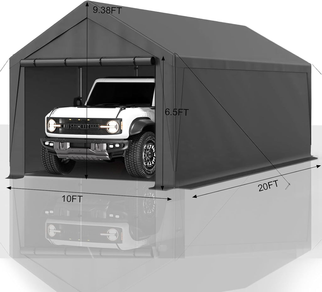 Carport 10x20ft Heavy Duty Canopy Storage Shed,Portable Garage Party Tent,Portable Garage with Removable Sidewalls & Doors All-Season Tarp for Car,Truck,Party SNC24# (N/BG)