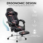 Gaming Chair,Computer Office Chair with Footrest,Massage Lumbar Support and Gel Pad,Ergonomic Reclining Adjustable Leather Gamer Chair with Headrest and Spring Cushion Black
