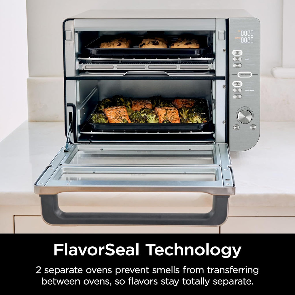 Ninja Air Fryer Toaster Oven Combo | Double Stack XL | 12-in-1 | Fits 4.5 lb Chicken & 6lbs of Wings | Smart Finish Cook 2 Different Meals at Same Time | Countertop Oven | Stainless Steel | DCT601